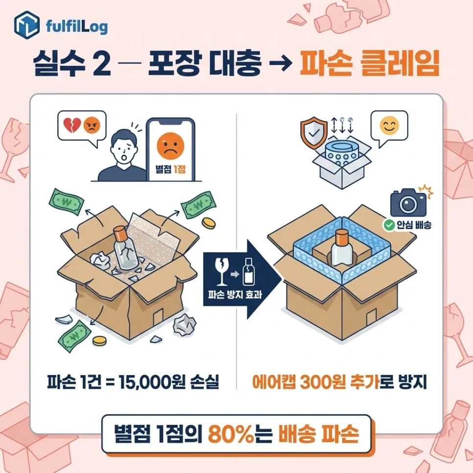 포장 대충 →파손 클레임 폭발 설명 이미지