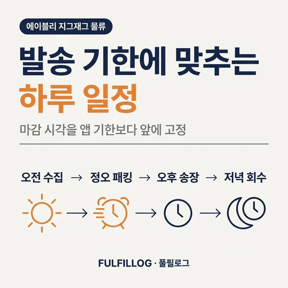 패션 앱 발송 기준에 맞추는 하루 일정 설명 이미지